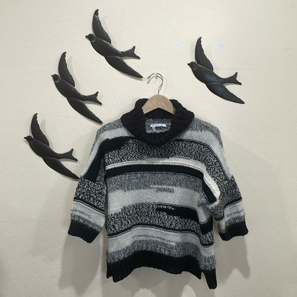 Derek Lam 10 Crosby Mixed Wool Blend Striped Pullover Turtleneck Sweater - M/L